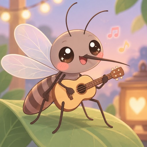 Cute mosquito playing guitar