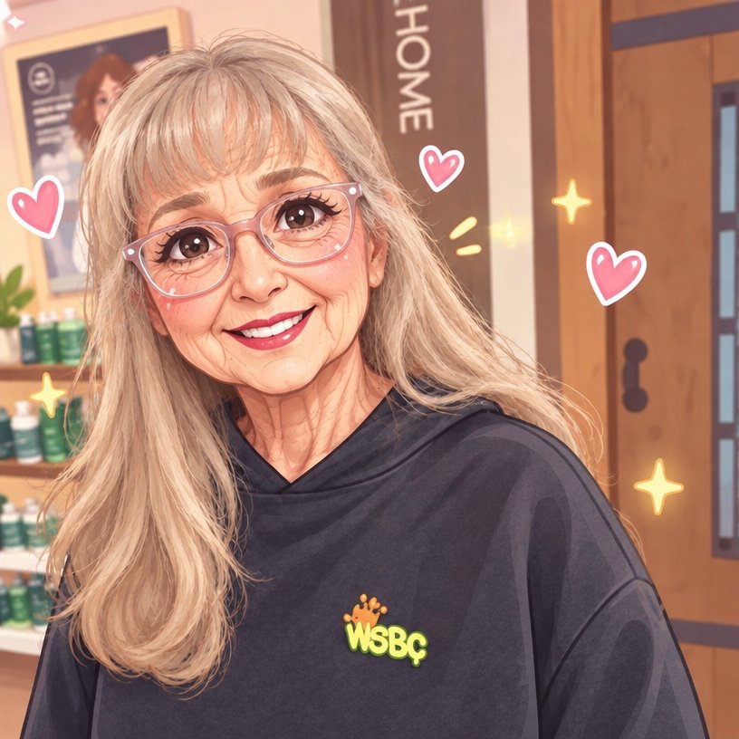 Kawaii illustration of a person in a dark hoodie, surrounded by pink hearts and sparkles.