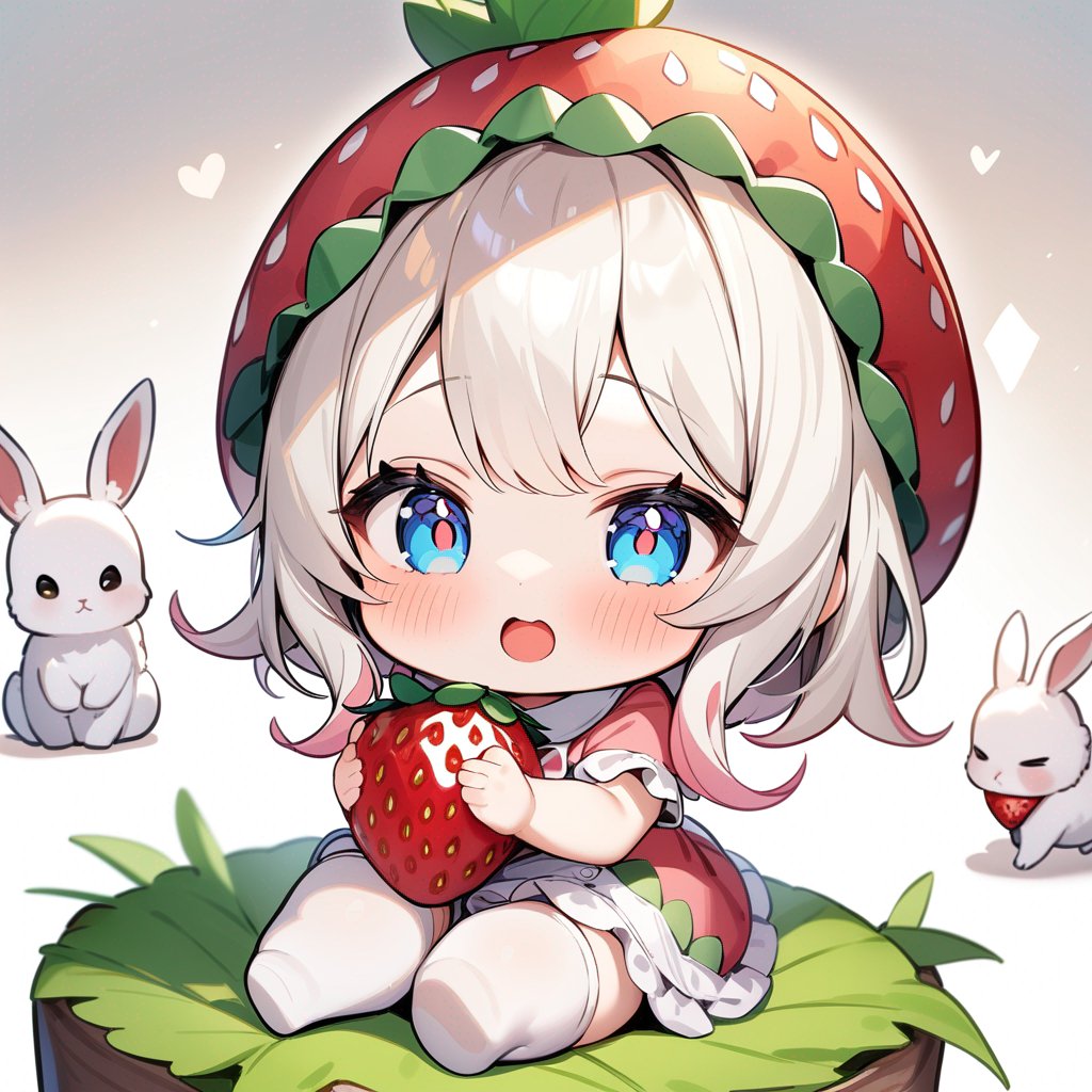 adorable chibi rabbit with strawberry hat