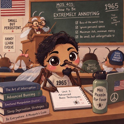 Kawaii illustration of a person studying beside books, a chalkboard, and a coffee mug.