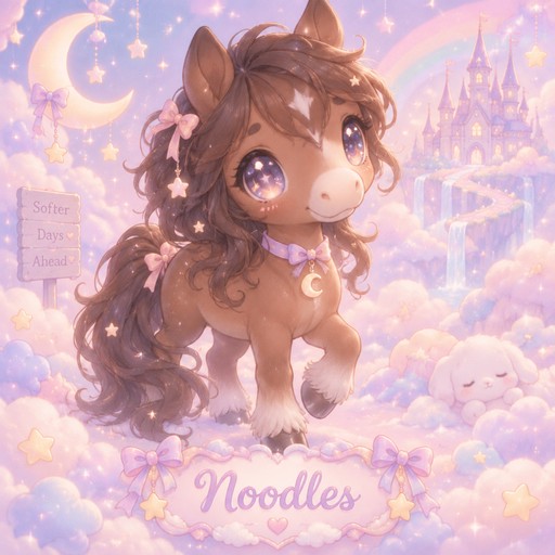 Chibi Brown horse with under the script Noodles
