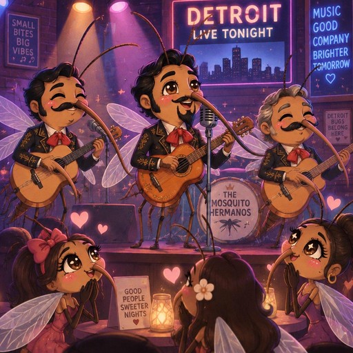 Kawaii band plays guitars and sings under colorful Detroit concert lights