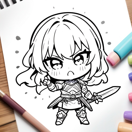 chibi warrior, coloring page