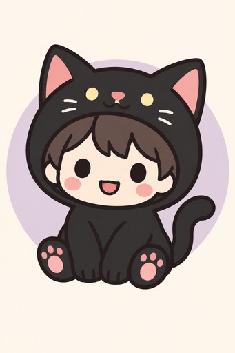 boy in a crust black kitten costume