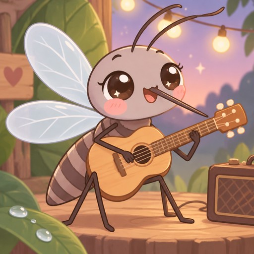 Cute mosquito playing guitar