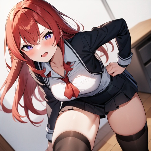 anime redhead school girl with long hair