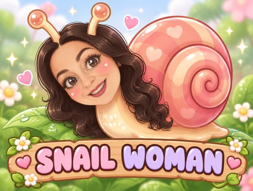 Kawaii illustration of a person with a pink snail shell among flowers and sparkles.