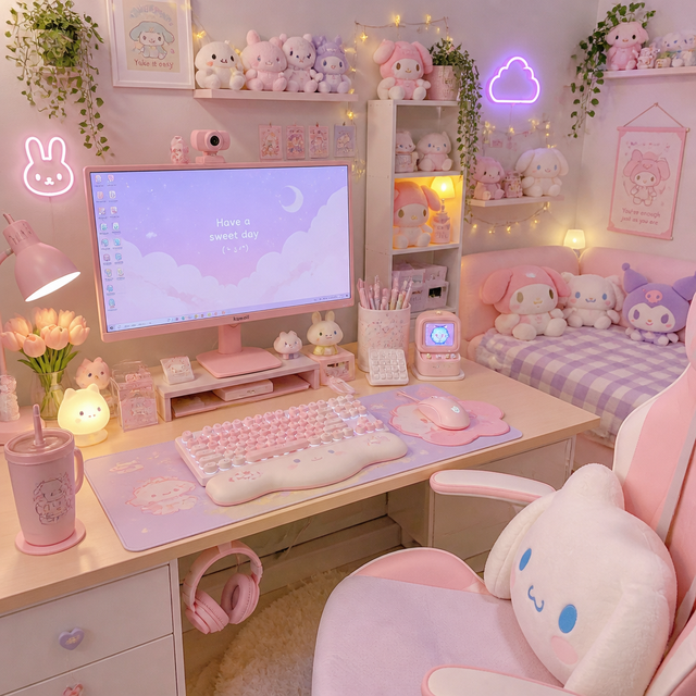 Kawaii Desk Setup kawaii AI art style example