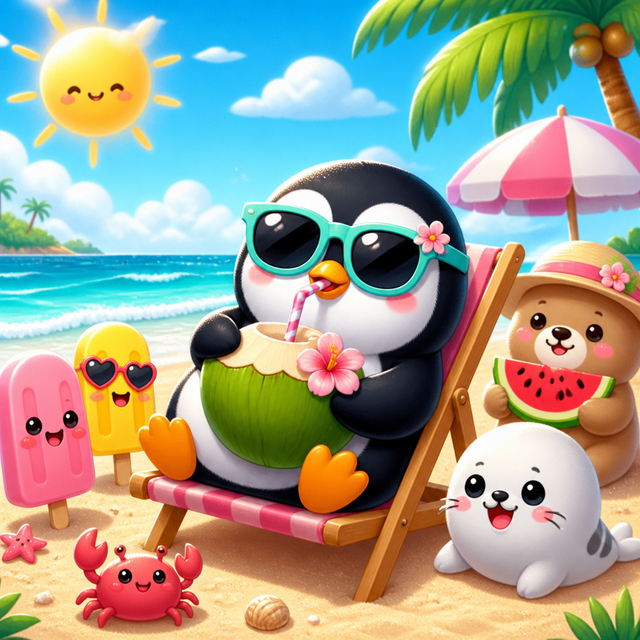 Kawaii Summer Beach kawaii AI art style example