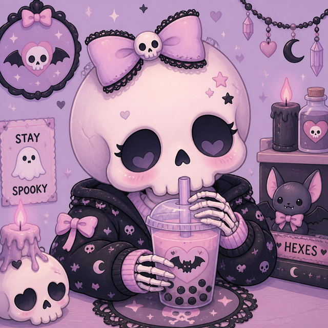 Pastel Goth kawaii AI art style example